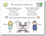 Pen At Hand Stick Figures Birth Announcements - Twin 6